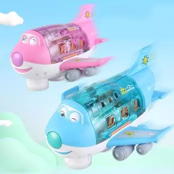 Электрическая игрушка-самолет со светодиодными лампами, музыкальными игрушками для самолетов, синяя/розовая пластиковая светодиодная модель самолета, музыкальная светодиодная игрушка для девочек