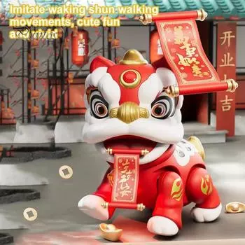 Электрическая игрушка-танцующий лев с 2 наклейками-благословениями, детская качающая головой ходячая мультяшная игрушка-лев с музыкальным светом для малышей, мальчиков и девочек, подарок красный