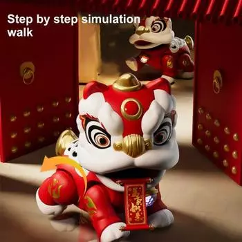 Электрическая игрушка танцующий лев с 2 наклейками с благословением для детей качает головой, ходит, мультяшный бодрствующий лев