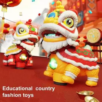 Электрическая игрушка танцующий лев со светодиодной подсветкой и музыкой, автоматическое преодоление препятствий, трясущаяся голова, мультяшная игрушка пробуждающийся лев для малышей, мальчиков и девочек, подарок красный