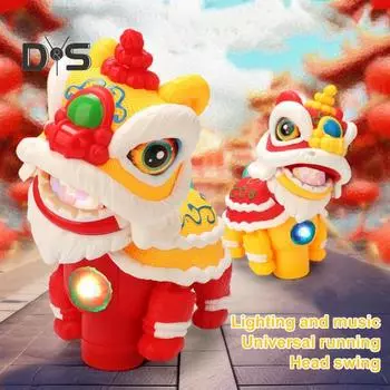 Электрическая игрушка танцующий лев со светодиодной подсветкой и музыкой, автоматическое преодоление препятствий, трясущаяся голова, мультяшная игрушка пробуждающийся лев для малышей, мальчиков и девочек, подарок красный