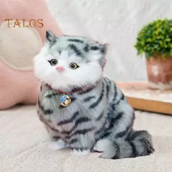 Электрическая имитация кошки, плюшевая игрушка, реалистичный мяуканье, сидящий котенок, плюшевая модель, кукла, домашнее украшение для офиса, спальни, детей и взрослых черный белый