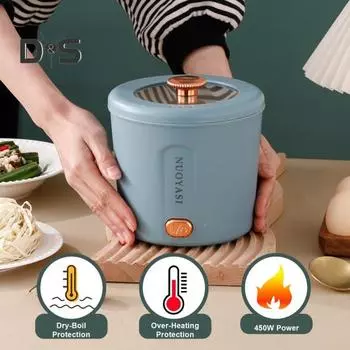 Электрическая кастрюля 1 л, мини-плита для рамэна, защита от перегрева, легко чистится, портативная, многофункциональная, электрическая кастрюля с вилкой стандарта США синий