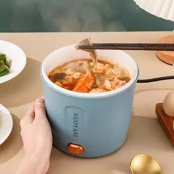 Электрическая кастрюля Yousheng, 1 л, мини-плита для рамэна, защита от перегрева, легко чистится, портативная, многофункциональная, электрическая кастрюля с вилкой стандарта США синий