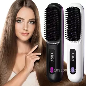 Электрическая керамическая расческа с отрицательными ионами, 3 режима, разглаживающая волосы, защита от ожогов, расческа-выпрямитель для волос, беспроводной белый