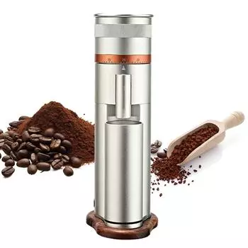 Электрическая кофемолка для зерен кофе Корпус из алюминиевого сплава 38 мм 7-ядерная жернова из нержавеющей стали Кофемолка для эспрессо US plug серебряный