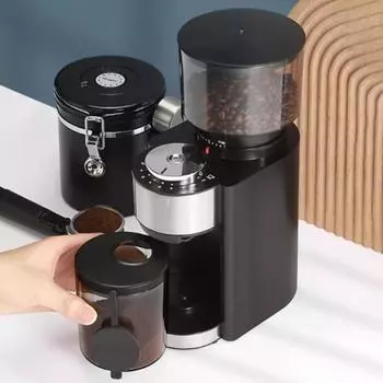 Электрическая кофемолка с жерновами, Plug-Play, управление одним касанием, простая в очистке, автоматическая машина для измельчения кофейных зерен с плоскими жерновами US Plug чёрный
