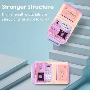 Электрическая копилка для детей, детский банкомат Moeny Jar, имитация распознавания лиц, автоматическая прокрутка розовый