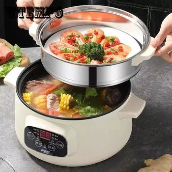Электрическая кухонная машина, одно-/двухслойная кастрюля, бытовая рисоварка на 1-2 человека, многофункциональная сковорода с антипригарным покрытием для дома с чашей для приготовления пара 22cm