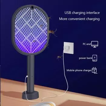 Электрическая ловушка для уничтожения комаров, мухобойка, USB-перезаряжаемая, защитная сетка, ракетка для уничтожения насекомых, 3000 В, мухобойка серый
