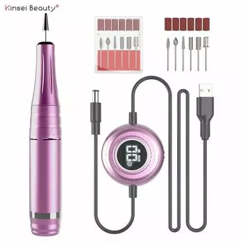 Электрическая маникюрная машина 35000 об/мин, USB-сверла для ногтей для акрилового гель-лака, профессиональная электронная пилка, фрезерные пилочки для ногтей, инструмент для салона
