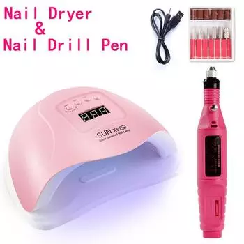 Электрическая машина для маникюра и педикюра, ручка для сушки ногтей, светодиодная лампа для ногтей, набор для дизайна ногтей white&black