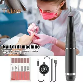 Электрическая машинка для полировки ногтей с 6 насадками USB маникюрный инструмент для ногтей на руках и ногах высокоскоростная машинка для ногтей 35000 об/мин для домашнего и салонного использования серебряный