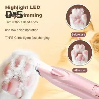 Электрическая машинка для стрижки домашних животных, USB-зарядная машинка для стрижки собак со светодиодной подсветкой, тихая машинка для стрижки когтей для кошек, собак, лап, морды, ушей зелёный