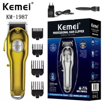 Электрическая машинка для стрижки волос Kemei KM-1987, быстрая зарядка и продолжительная работа 5 часов, салон с металлическим корпусом, профессиональный триммер