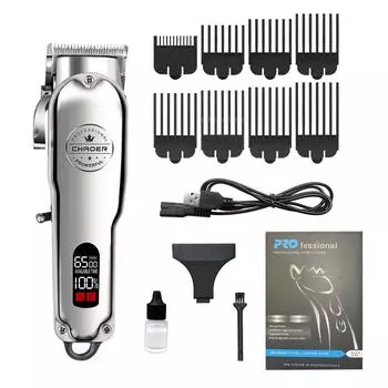 Электрическая машинка для стрижки волос, машинка для стрижки волос с ЖК-дисплеем, электрические ножницы для стрижки волос, полностью металлическая машинка для стрижки волос, ретро-стиль серебряный
