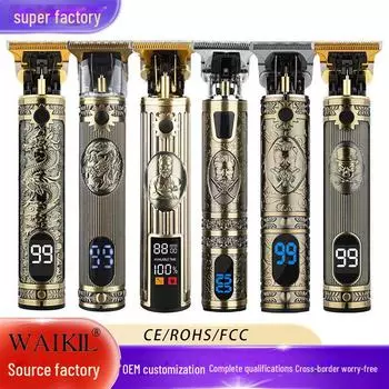 Электрическая машинка для стрижки волос Retro T9 с ЖК-дисплеем, зарядкой через USB, дизайном в виде головы Будды, системой укладки Oil Head и технологией Power Push. Vertical Stripes Dragon Ball