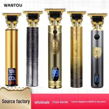 Электрическая машинка для стрижки волос T9: Универсальный парикмахерский инструмент для бритья и карвинга с возможностью использования масляной головки. Buddha Head (ABS) чёрный