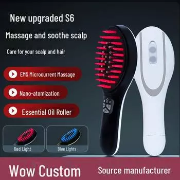«Электрическая массажная и терапевтическая расческа»: EMS-терапия меридиана головы с красным/синим светом, против выпадения волос и для улучшения их здоровья. Electric Massage Comb чёрный/белый
