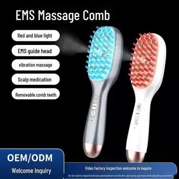 Электрическая массажная расческа для кожи головы с синей и красной светотерапией для роста и ухода за волосами Pearl Powder (English)