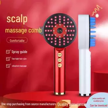 Электрическая массажная расческа с красным и синим светом для роста волос и терапии кожи головы Massage Comb S2 красный