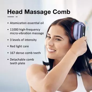Электрическая массажная расческа с красным светом для роста волос Массажная щетка для кожи головы Спрей против выпадения волос Аппликатор для жидкого масла Уход за волосами