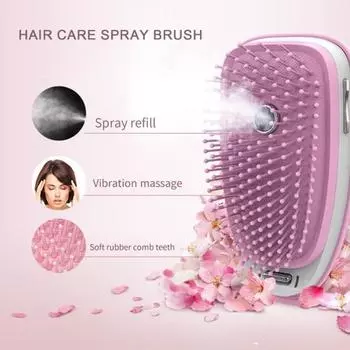 Электрическая массажная расческа Вибрационный спрей Увлажняющий антистатический восстановление волос Массажный уход за кожей головы Съемная насадка щетки Более густые и густые волосы, предотвращающие спутывание розовый