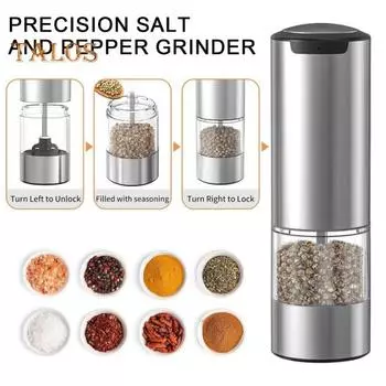 Электрическая мельница для перца, 70 мл, перезаряжаемая мельница для соли, шейкер, регулируемая крупность частиц, мощный двигатель, работа одной рукой, нержавеющая сталь серебряный