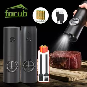 Электрическая мельница для перца, автоматическая мельница для соли и перца, набор со светодиодной подсветкой с регулируемой степенью грубости для мельницы для специй, кухонный гаджет Battery чёрный