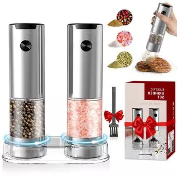 Электрическая мельница для перца из нержавеющей стали с регулируемой степенью помола, мельница для перца и соли на батарейках со светодиодной подсветкой
