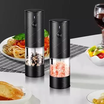 Электрическая мельница для соли и перца, зарядка через USB, автоматическая мельница для соли и перца с пылезащитным чехлом, регулируемая степень помола чёрный