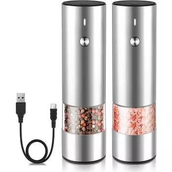 Электрическая мельница для соли и перца — перезаряжаемая от USB — батарея не требуется. Современный стиль — автоматический набор мельниц для специй из черного перца и морской соли.