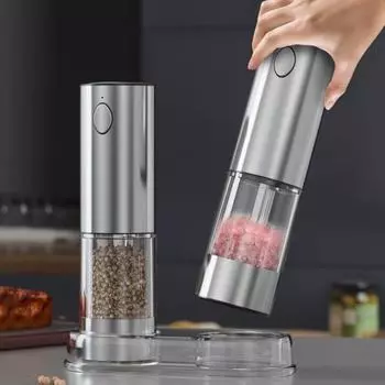 Электрическая мельница для соли и перца из 2 предметов со встроенной подсветкой, перезаряжаемая, из нержавеющей стали