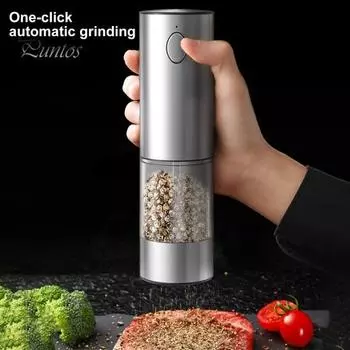 Электрическая мельница для соли и перца из 2 предметов со встроенной подсветкой, перезаряжаемая мельница из нержавеющей стали с регулируемой степенью помола, зарядка через USB-C, светодиодная подсветка 2pcs