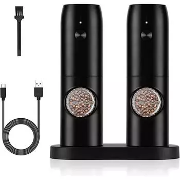 Электрическая мельница для соли и перца, электрическая мельница для перца с USB-аккумулятором со светодиодной подсветкой и щеткой