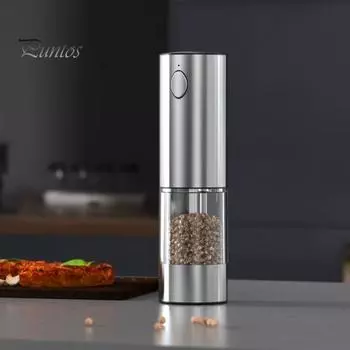 Электрическая мельница для соли и перца со встроенной подсветкой, перезаряжаемая через USB-C, регулируемая степень помола, двойная зарядная база, управление одной рукой 1 Set