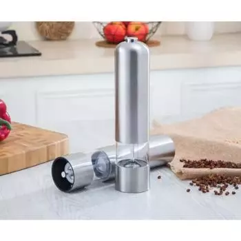 Электрическая мельница для соли и перца, светодиодная мельница для перца, управляемая одной рукой, керамические мельницы с подсветкой, регулируемая степень помола серебряный