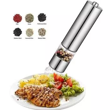 Электрическая мельница для соли и перца из нержавеющей стали, мельница для специй и перца, кухонные принадлежности, аксессуары для приготовления пищи серебряный
