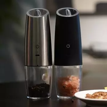 Электрическая мельница для соли и перца Yousheng, емкость 6 унций, регулируемая степень помола, перечница со светодиодной подсветкой, мельница для специй с управлением одной рукой чёрный