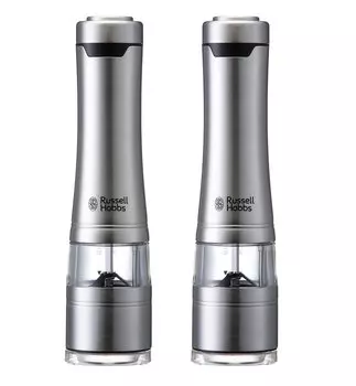 Электрическая мельница Russell Hobbs для соли и перца, 2 бутылки, 7922JP, 3 месяца расширенной гарантии, удобный размер, крупномолотый перец, электрическая, управление одной рукой