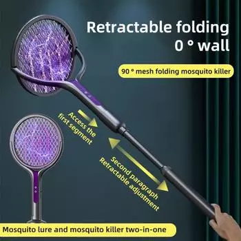 Электрическая мухобойка от комаров, складная конструкция, 3500 В, мощный удар, перезаряжаемая батарея, зарядка через USB Type-C фиолетовый