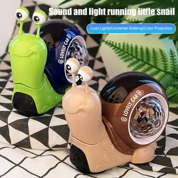 Электрическая мультяшная машинка-улитка со светодиодной подсветкой и музыкой, подвижная голова улитки зелёный