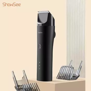 Электрическая мужская машинка для стрижки волос Showsee, режущая головка из нержавеющей стали, IPX7, водонепроницаемая машинка для стрижки волос, машина для стрижки волос с шумоподавлением чёрный