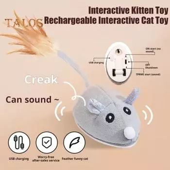 Электрическая мышь, игрушка для кошек, USB-перезаряжаемая интерактивная игрушка для котят с перьевым хвостом, автоматическая движущаяся плюшевая мышь для домашних кошек F