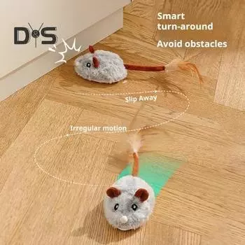 Электрическая мышь, игрушка для кошек, USB-перезаряжаемая интерактивная игрушка для котят с перьевым хвостом, автоматическая движущаяся плюшевая мышь для домашних кошек F