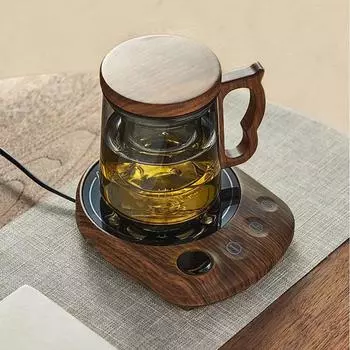 Электрическая нагревательная пластина для напитков 200 Вт, умная кружка для чая, молока, кофе, подогреватель для стола, 5 температур с таймером, автоматическое отключение чёрный