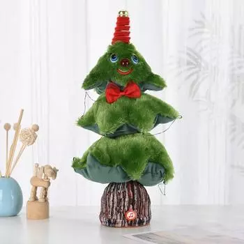 Электрическая новогодняя елочная игрушка с музыкальным светом, работающая от батареек, светодиодная, танцующая, поющая, мини-плюшевая зеленая елка, настольное украшение, украшение для вечеринки C