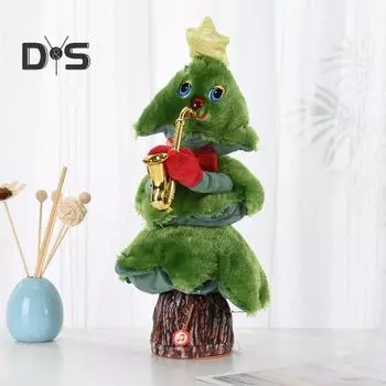 Электрическая новогодняя елочная игрушка с музыкальным светом, работающая от батареек, светодиодная, танцующая, поющая, мини-плюшевая зеленая елка, настольное украшение, украшение для вечеринки A