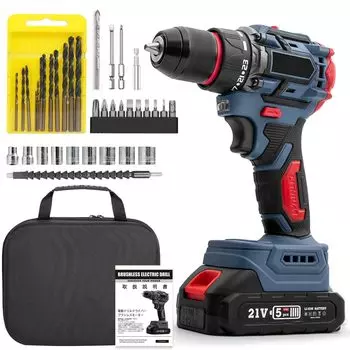 Электрическая отвертка, электрическая дрель, оснащенная бесщеточным двигателем 21 В, аккумуляторная дрель-шуруповерт с 1500 мАч с переключением настроек крутящего момента, 2 скорости