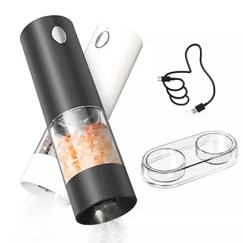 Электрическая перечница CIRCLE JOY, аккумуляторная, с подставкой для хранения, моющийся контейнер на 95 мл, регулируемая жесткость, белый светодиодный свет, набор из 2 шт., черный и